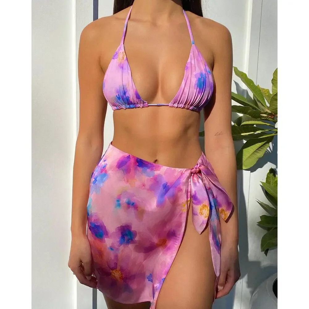 Frankie's Bikinis tia watercolor floral triangle bikini top